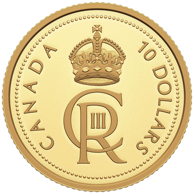 A picture of a 2023 $10 Pure Gold - His Majesty King Charles III's Royal Cypher